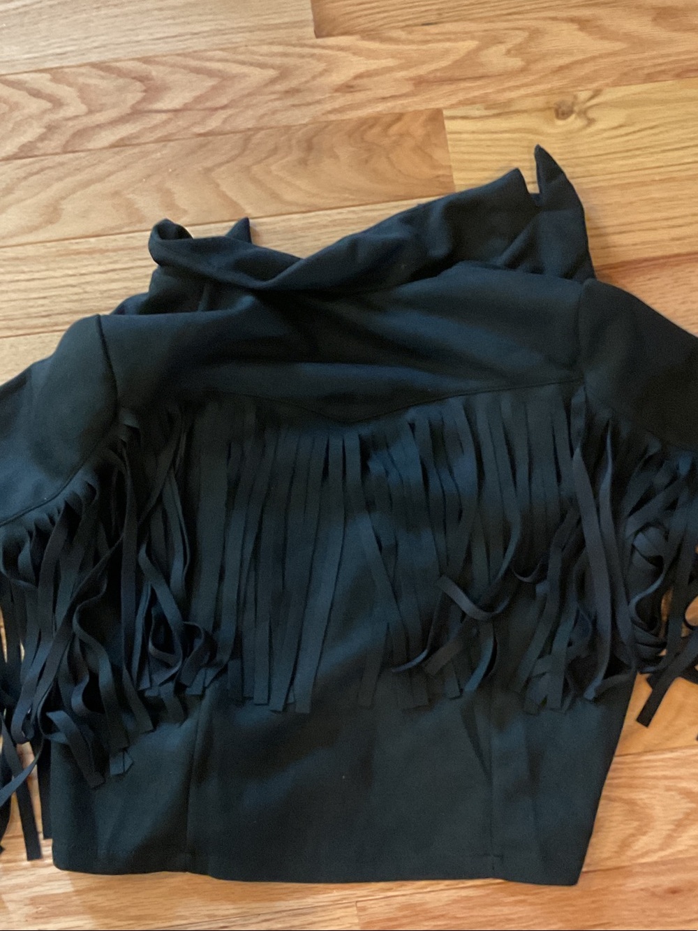 Black Fringe western Open Jacket cropped faux suede medium biker NWOT COWBOY - Picture 10 of 11